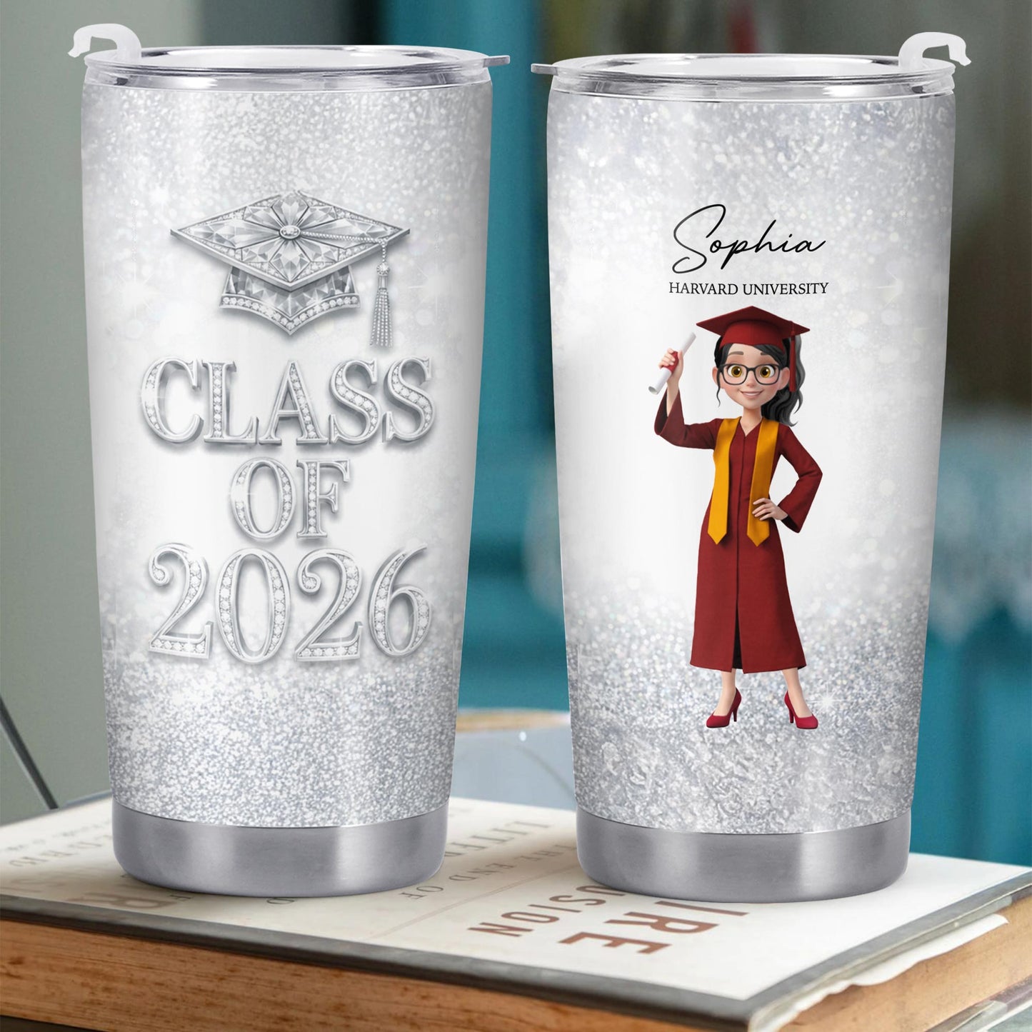 Class Of Graduation Cap And Graduate Girl Glitter Design