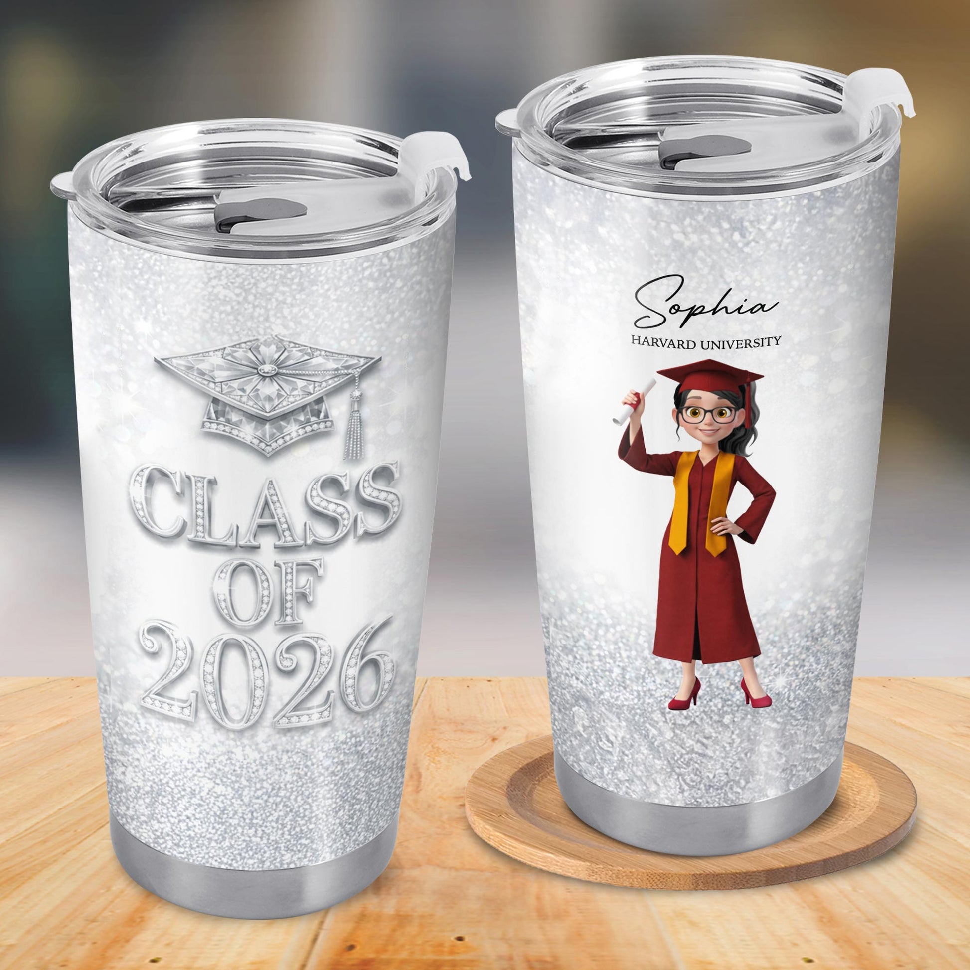 Class Of Graduation Cap And Graduate Girl Glitter Design