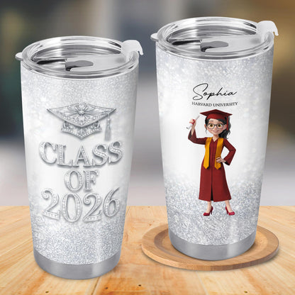 Class Of Graduation Cap And Graduate Girl Glitter Design