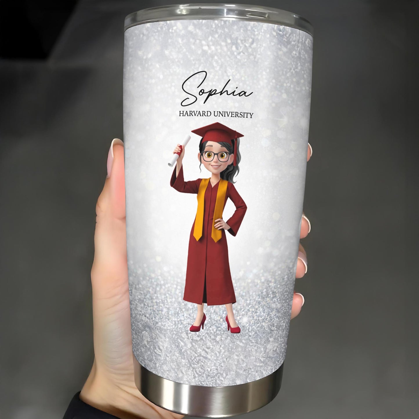 Class Of Graduation Cap And Graduate Girl Glitter Design