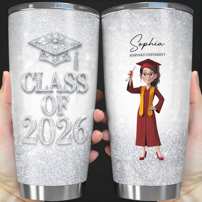 Class Of Graduation Cap And Graduate Girl Glitter Design