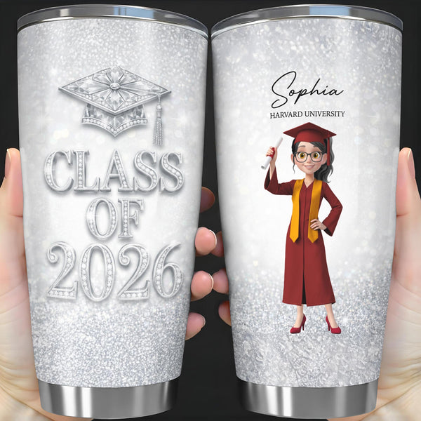 Class Of Graduation Cap And Graduate Girl Glitter Design