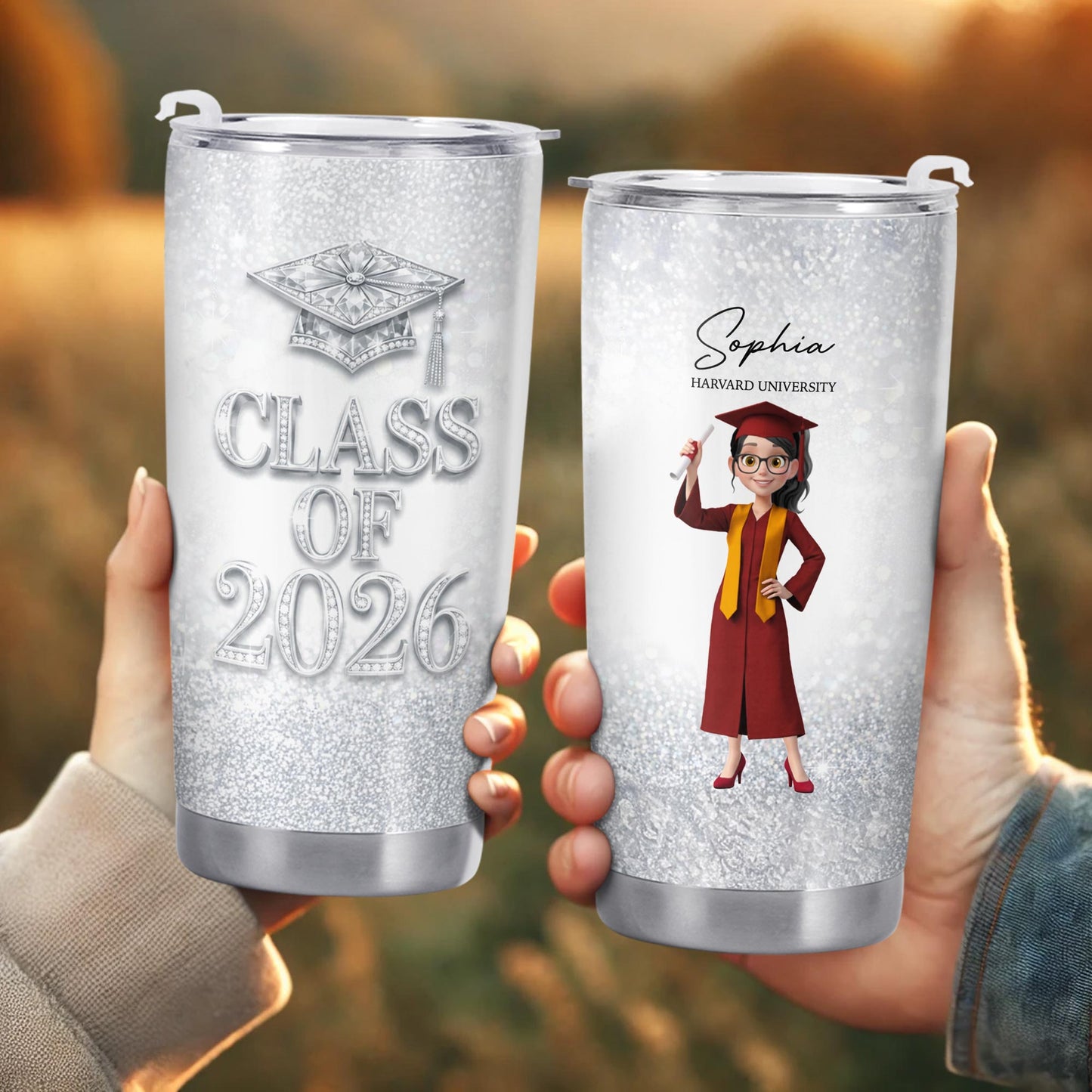 Class Of Graduation Cap And Graduate Girl Glitter Design