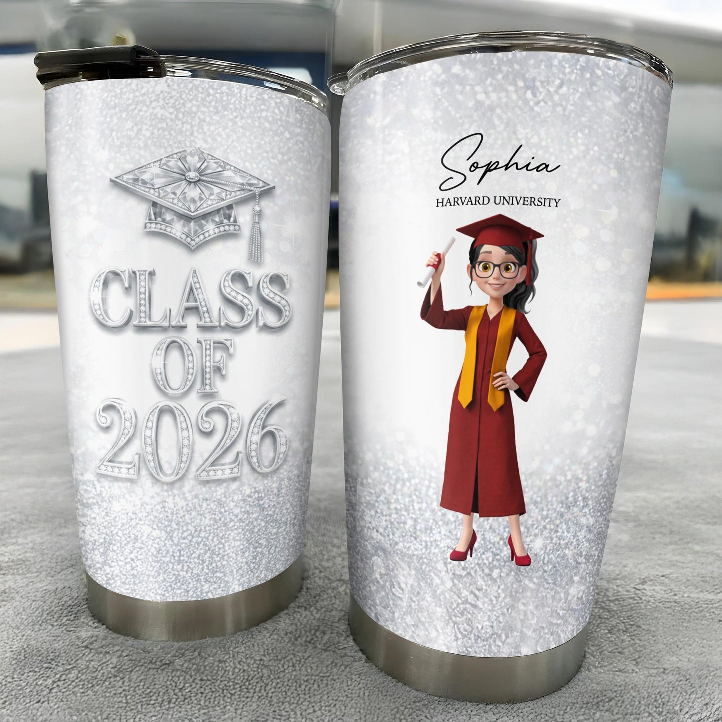 Class Of Graduation Cap And Graduate Girl Glitter Design