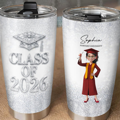 Class Of Graduation Cap And Graduate Girl Glitter Design