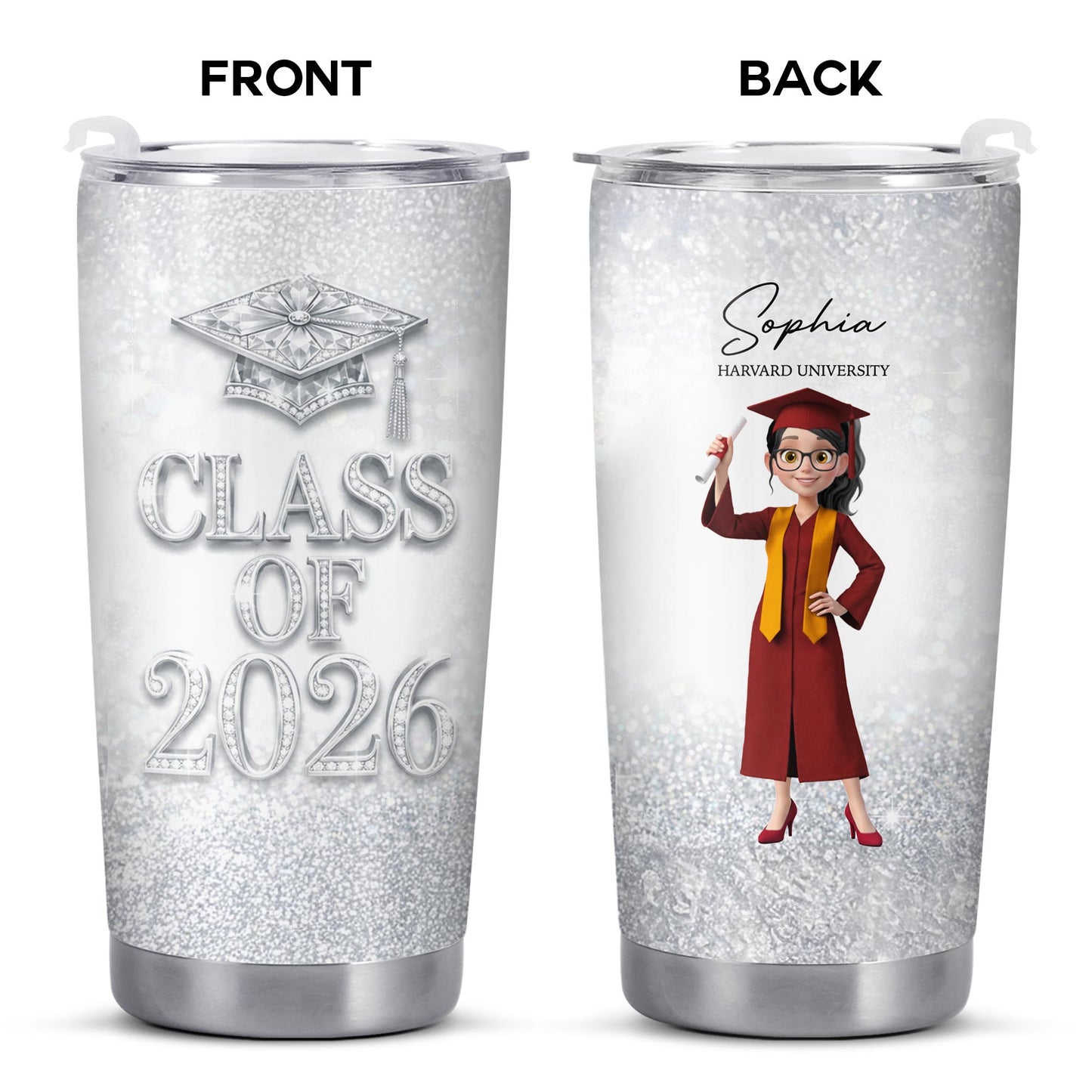 Class Of Graduation Cap And Graduate Girl Glitter Design