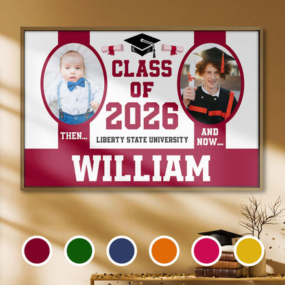 Class Of Then And Now University Graduation Cap And Diploma - Personalized Custom Horizontal Poster - GRAD367_HPOS