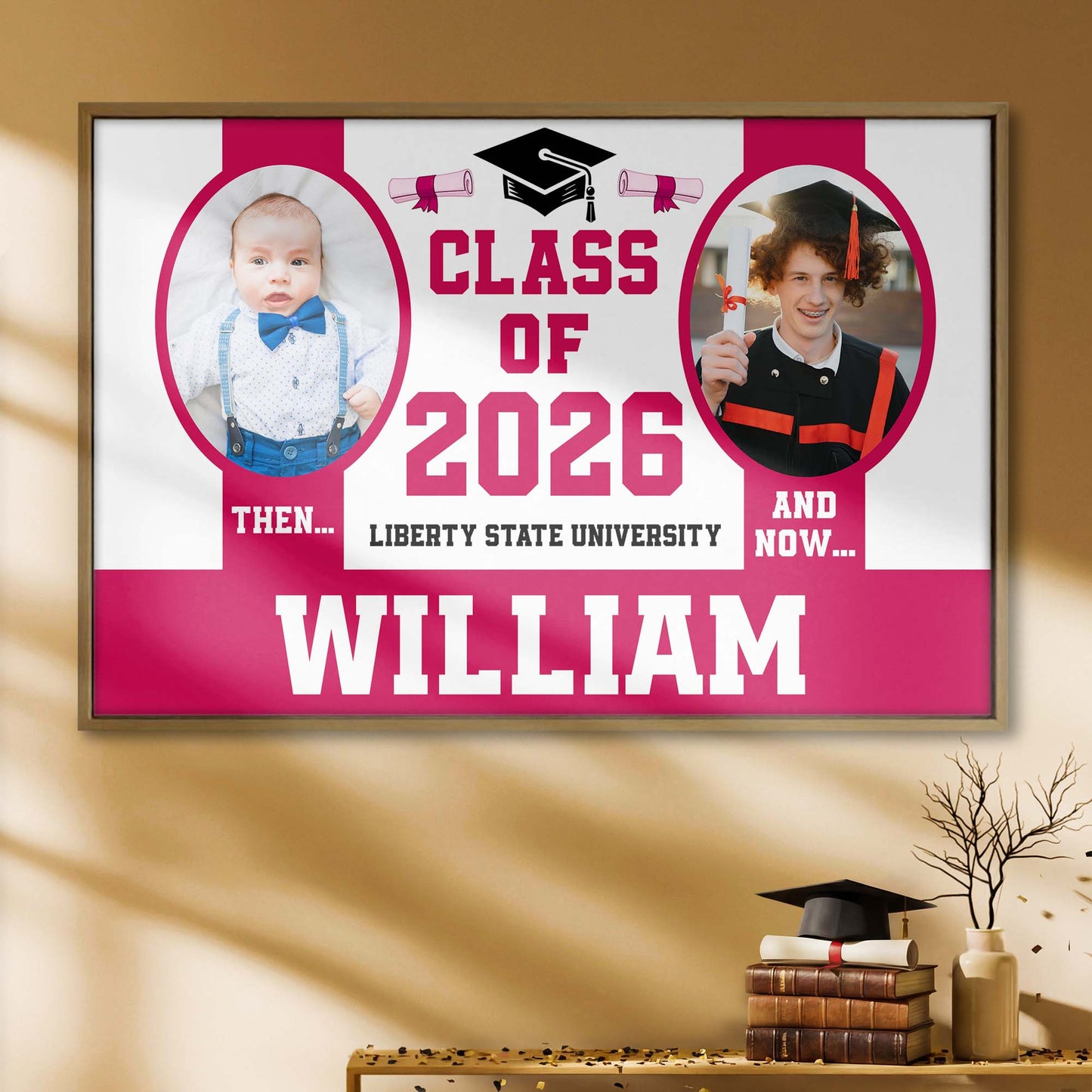 Class Of Then And Now University Graduation Cap And Diploma - Personalized Custom Horizontal Poster - GRAD367_HPOS