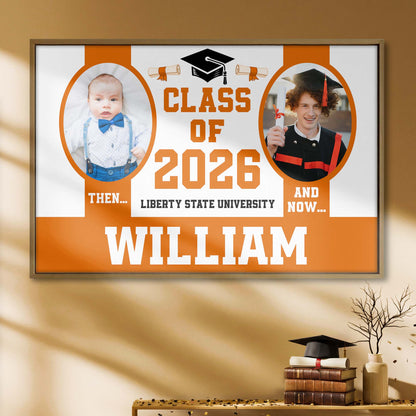 Class Of Then And Now University Graduation Cap And Diploma - Personalized Custom Horizontal Poster - GRAD367_HPOS