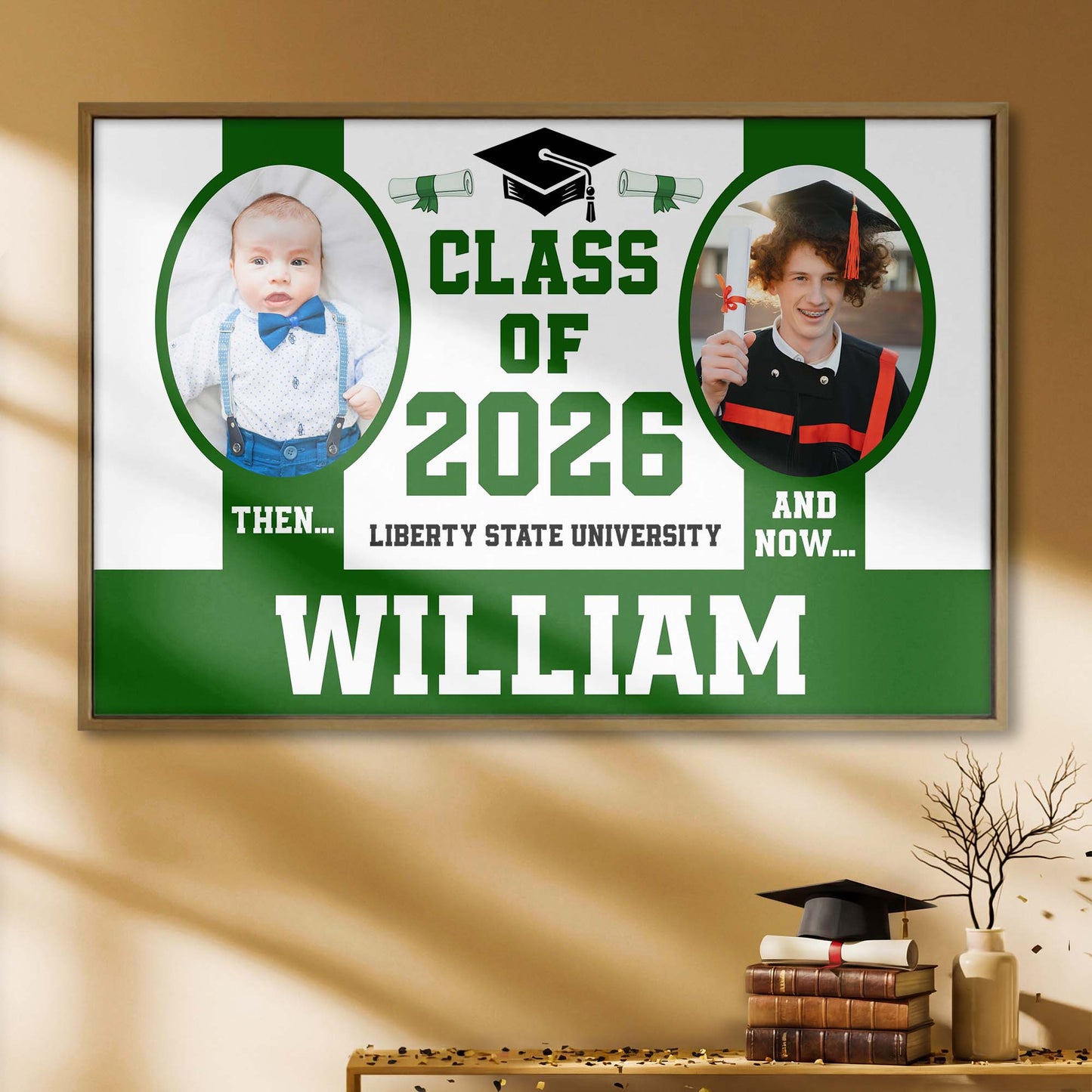 Class Of Then And Now University Graduation Cap And Diploma - Personalized Custom Horizontal Poster - GRAD367_HPOS