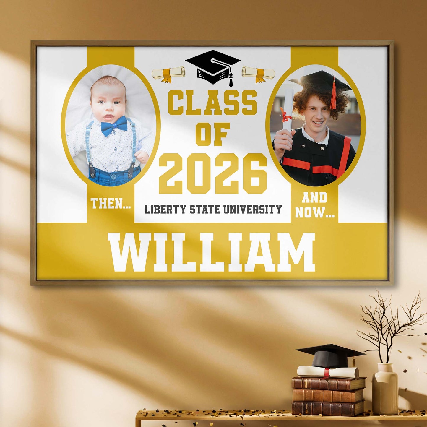 Class Of Then And Now University Graduation Cap And Diploma - Personalized Custom Horizontal Poster - GRAD367_HPOS