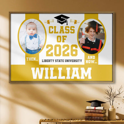 Class Of Then And Now University Graduation Cap And Diploma - Personalized Custom Horizontal Poster - GRAD367_HPOS