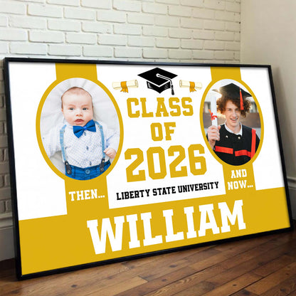 Class Of Then And Now University Graduation Cap And Diploma - Personalized Custom Horizontal Poster - GRAD367_HPOS