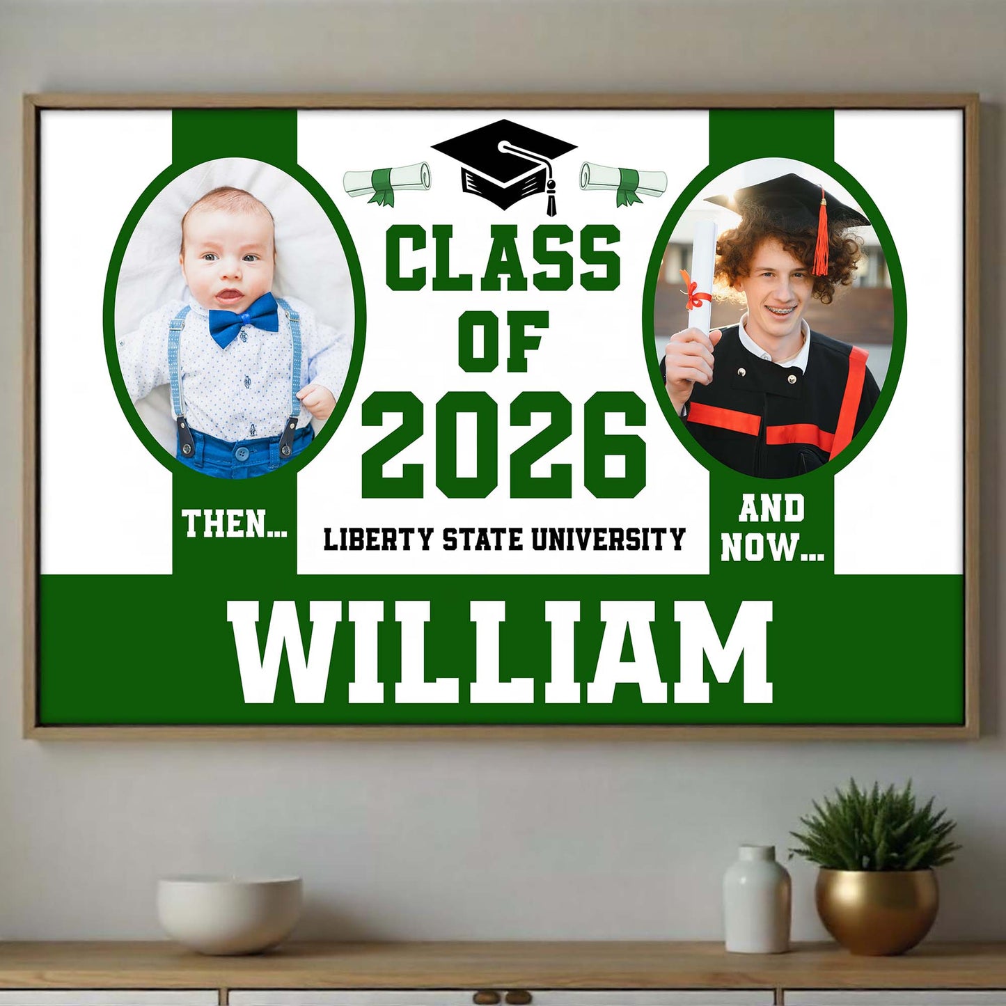Class Of Then And Now University Graduation Cap And Diploma - Personalized Custom Horizontal Poster - GRAD367_HPOS
