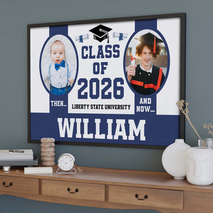 Class Of Then And Now University Graduation Cap And Diploma - Personalized Custom Horizontal Poster - GRAD367_HPOS