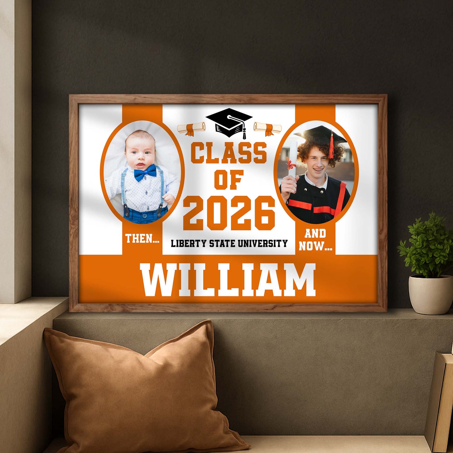 Class Of Then And Now University Graduation Cap And Diploma - Personalized Custom Horizontal Poster - GRAD367_HPOS