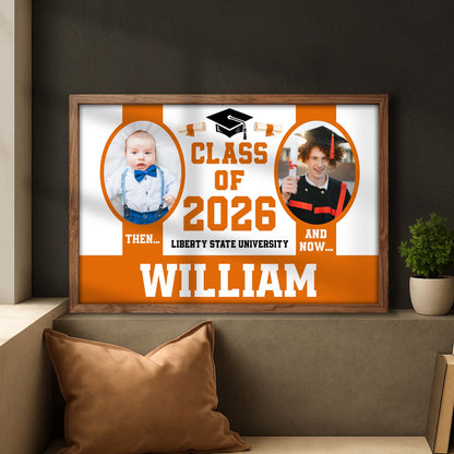 Class Of Then And Now University Graduation Cap And Diploma - Personalized Custom Horizontal Poster - GRAD367_HPOS