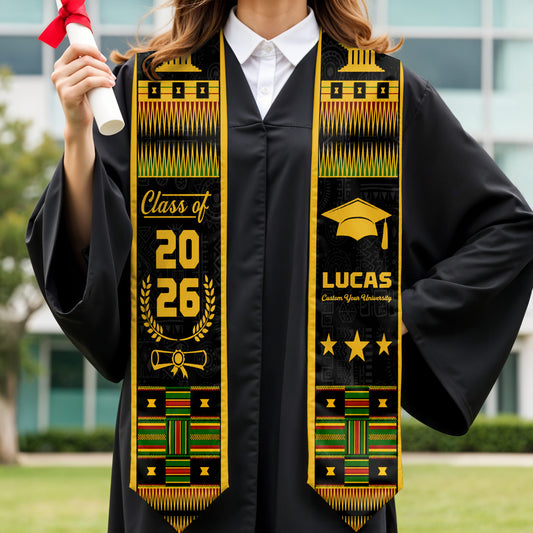 Class Of Graduate Traditional Kente Pattern Graduation Stole - Personalized Graduation Stole - GRAD406_TRIGRA