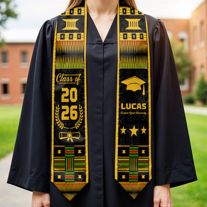Class Of Graduate Traditional Kente Pattern Graduation Stole - Personalized Graduation Stole - GRAD406_TRIGRA
