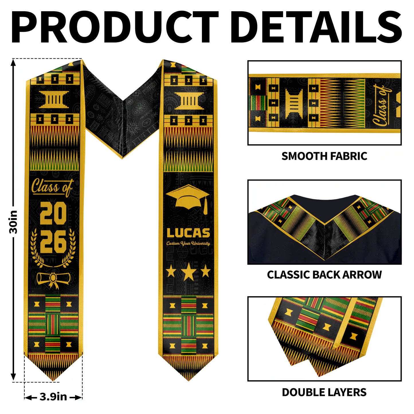 Class Of Graduate Traditional Kente Pattern Graduation Stole - Personalized Graduation Stole - GRAD406_TRIGRA