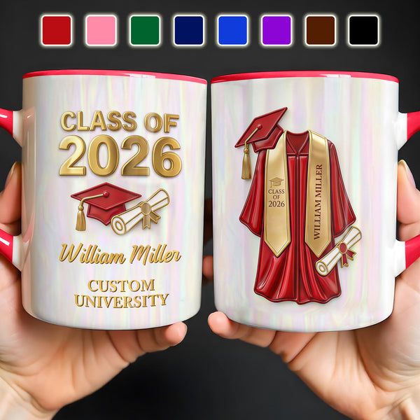 Class Of University Graduation Cap Gown And Diploma - Personalized Custom Accent Mug - GRAD412_AMUG