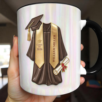 Class Of University Graduation Cap Gown And Diploma - Personalized Custom Accent Mug - GRAD412_AMUG