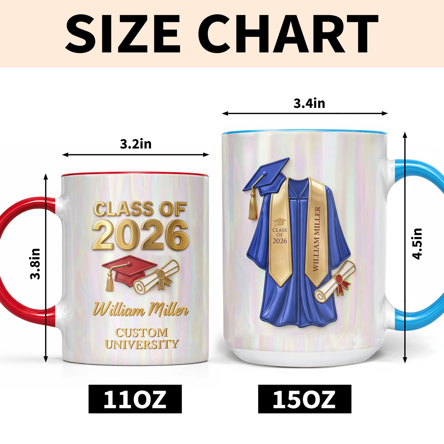 Class Of University Graduation Cap Gown And Diploma - Personalized Custom Accent Mug - GRAD412_AMUG