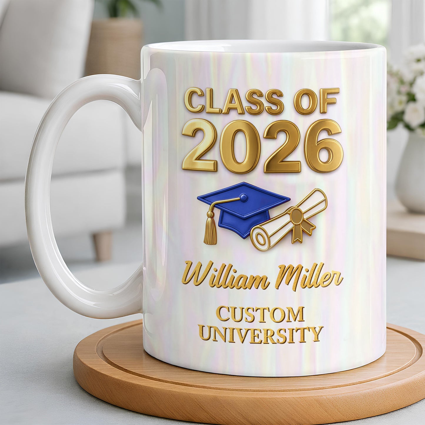Class Of Graduate University With Cap Diploma And Gown - Personalized Custom Coffee Mug - GRAD412_MG