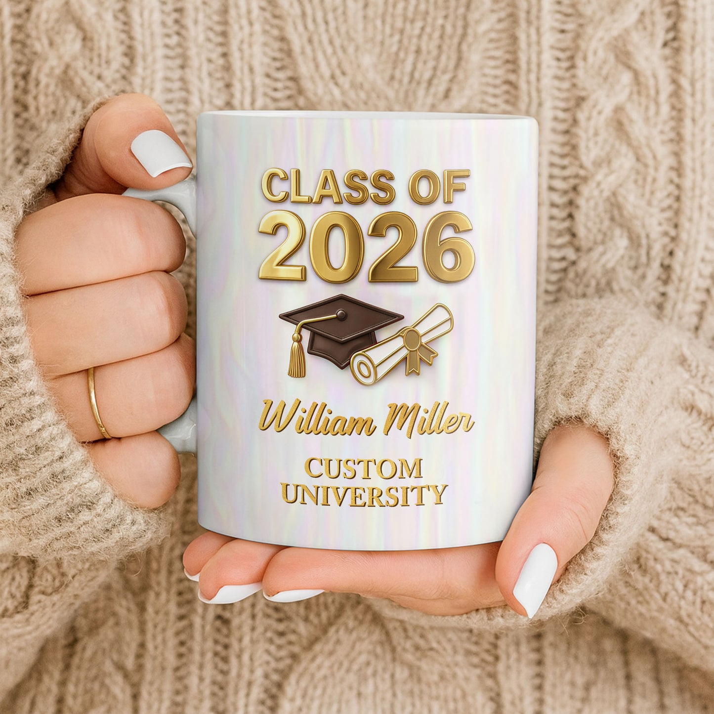 Class Of Graduate University With Cap Diploma And Gown - Personalized Custom Coffee Mug - GRAD412_MG