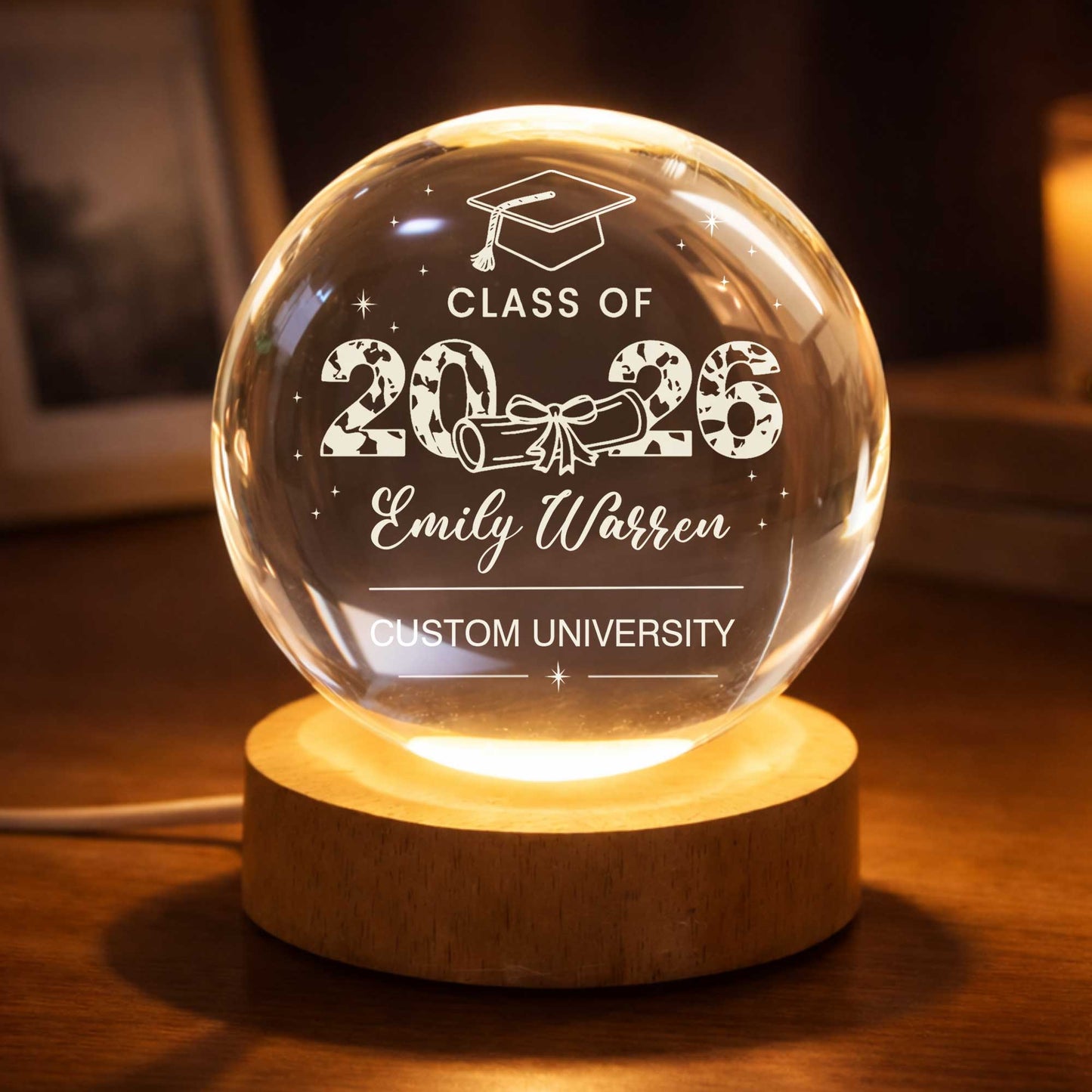 Class Of Graduate Graduation Cap And Diploma University Design - Custom Crystal Globe Lamp - GRAD434_GLAMP