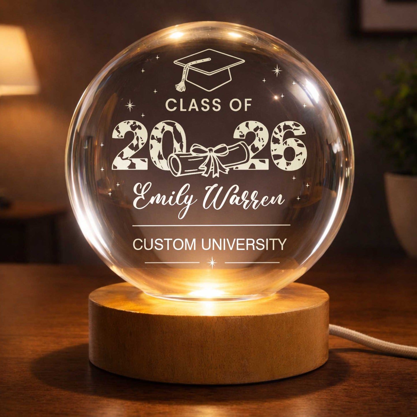 Class Of Graduate Graduation Cap And Diploma University Design - Custom Crystal Globe Lamp - GRAD434_GLAMP