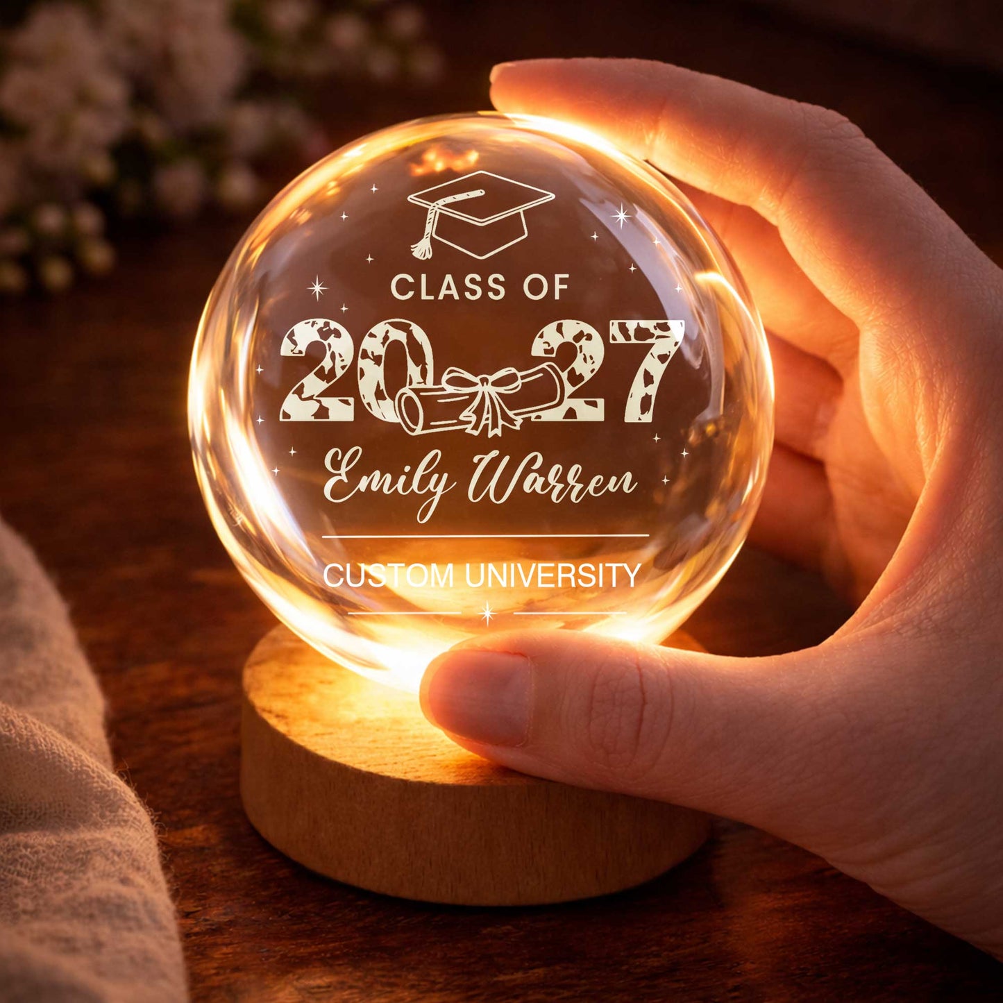 Class Of Graduate Graduation Cap And Diploma University Design - Custom Crystal Globe Lamp - GRAD434_GLAMP