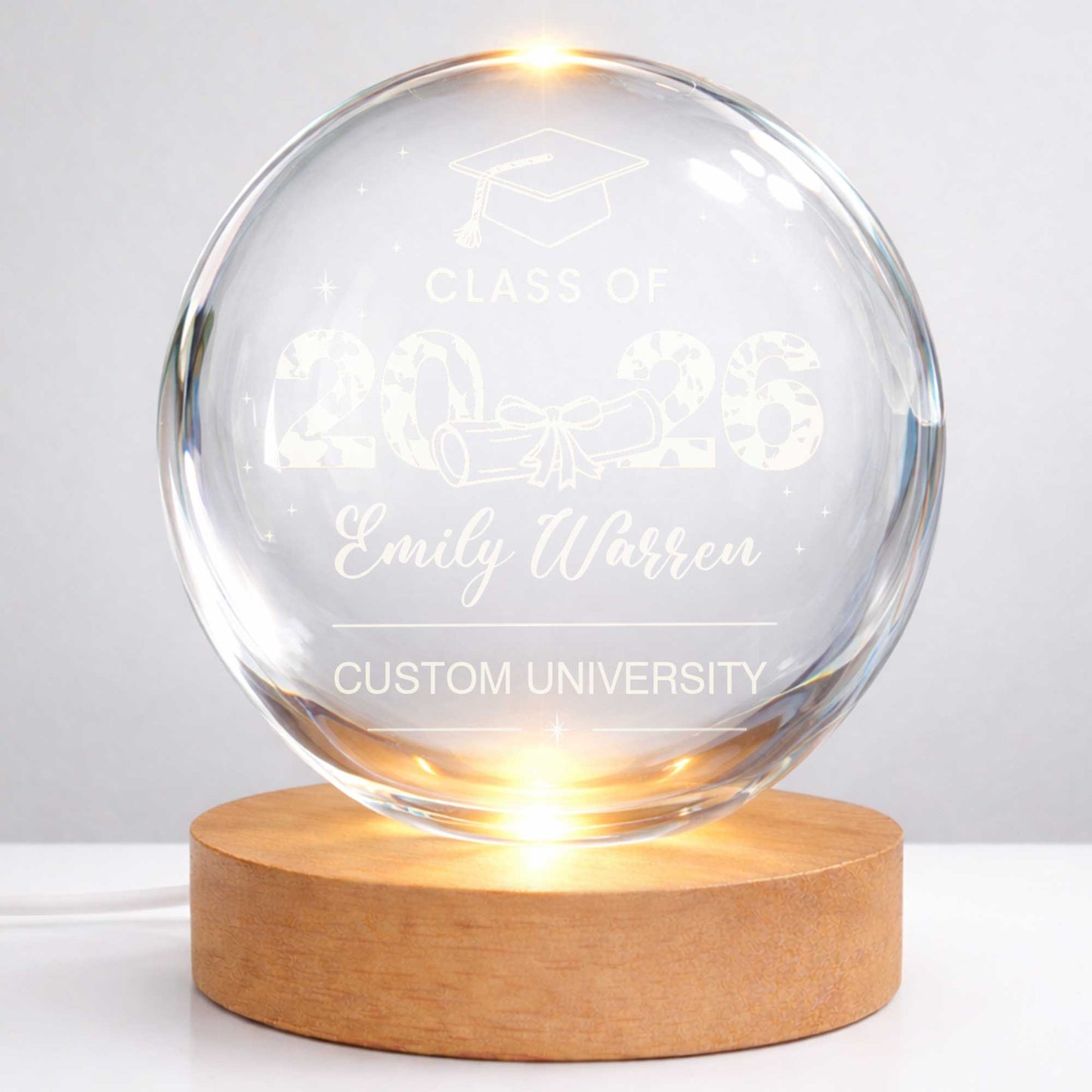 Class Of Graduate Graduation Cap And Diploma University Design - Custom Crystal Globe Lamp - GRAD434_GLAMP