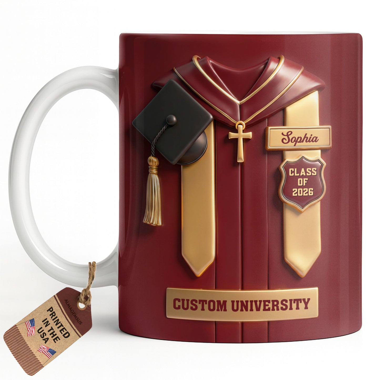 Class Of University Graduation Gown With Cap And Cross - Personalized Custom Coffee Mug - GRAD444_MG