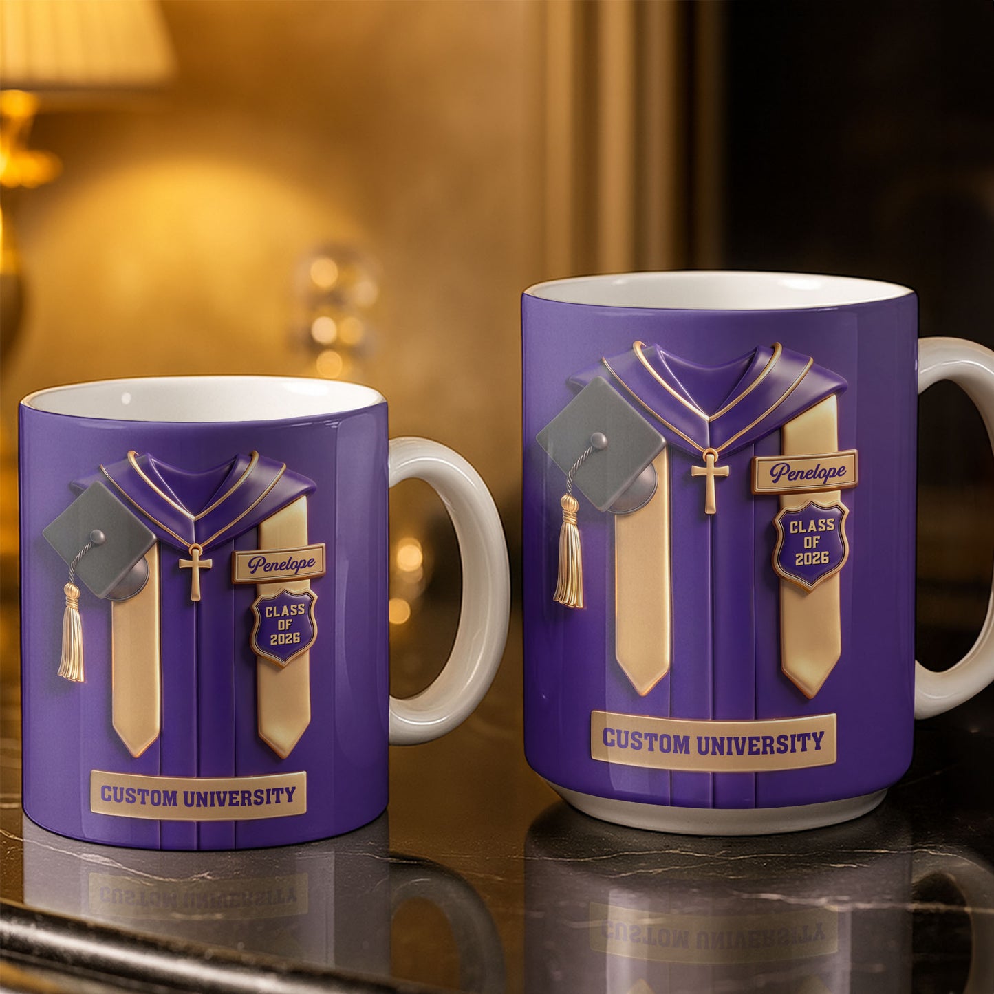 Class Of University Graduation Gown With Cap And Cross - Personalized Custom Coffee Mug - GRAD444_MG