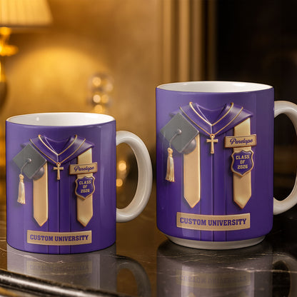 Class Of University Graduation Gown With Cap And Cross - Personalized Custom Coffee Mug - GRAD444_MG