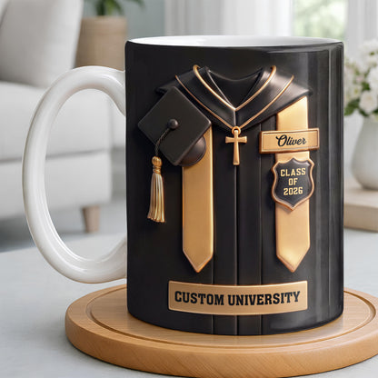 Class Of University Graduation Gown With Cap And Cross - Personalized Custom Coffee Mug - GRAD444_MG