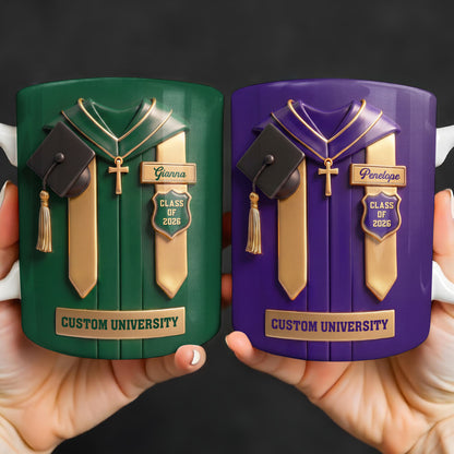Class Of University Graduation Gown With Cap And Cross - Personalized Custom Coffee Mug - GRAD444_MG