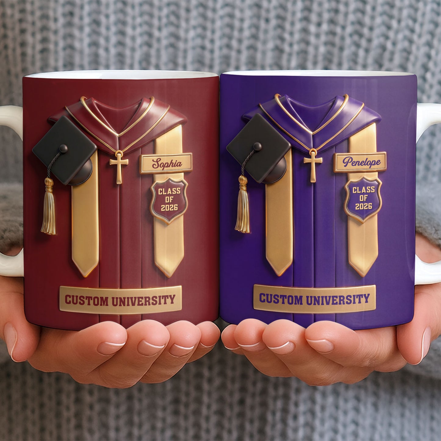 Class Of University Graduation Gown With Cap And Cross - Personalized Custom Coffee Mug - GRAD444_MG