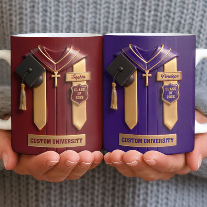 Class Of University Graduation Gown With Cap And Cross - Personalized Custom Coffee Mug - GRAD444_MG