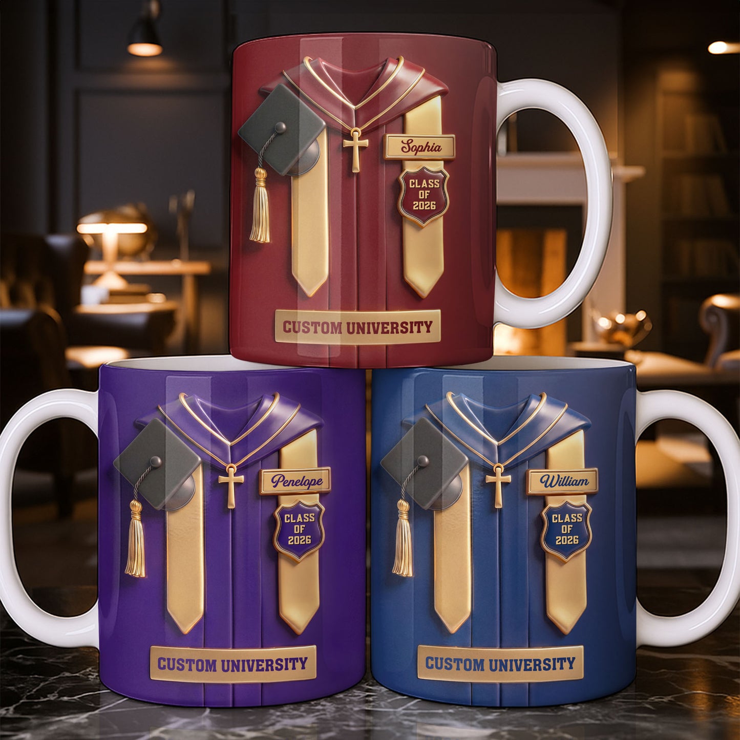Class Of University Graduation Gown With Cap And Cross - Personalized Custom Coffee Mug - GRAD444_MG