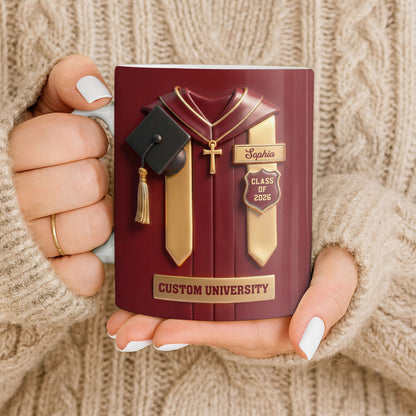 Class Of University Graduation Gown With Cap And Cross - Personalized Custom Coffee Mug - GRAD444_MG