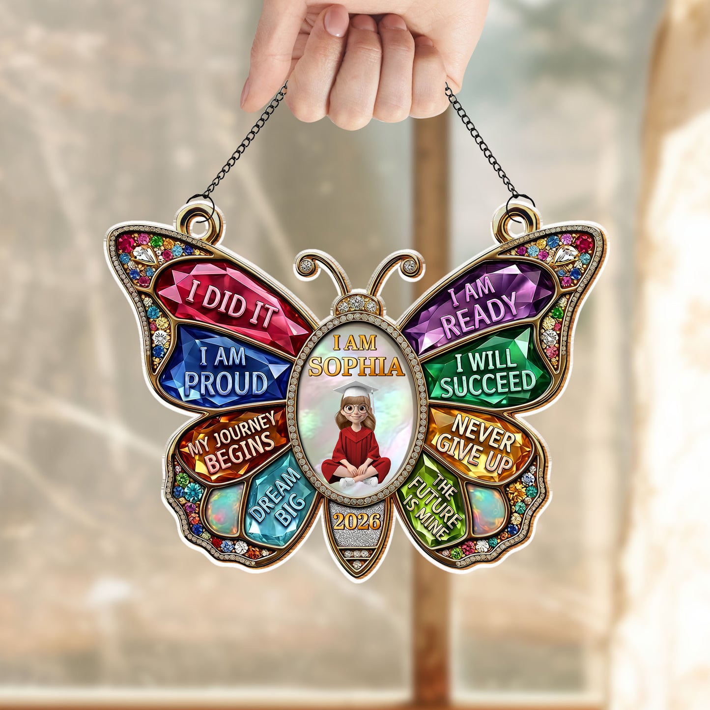 I Did It And I Am Ready Butterfly Gems Graduation - Personalized Custom Suncatcher - GRAD445_CSUN