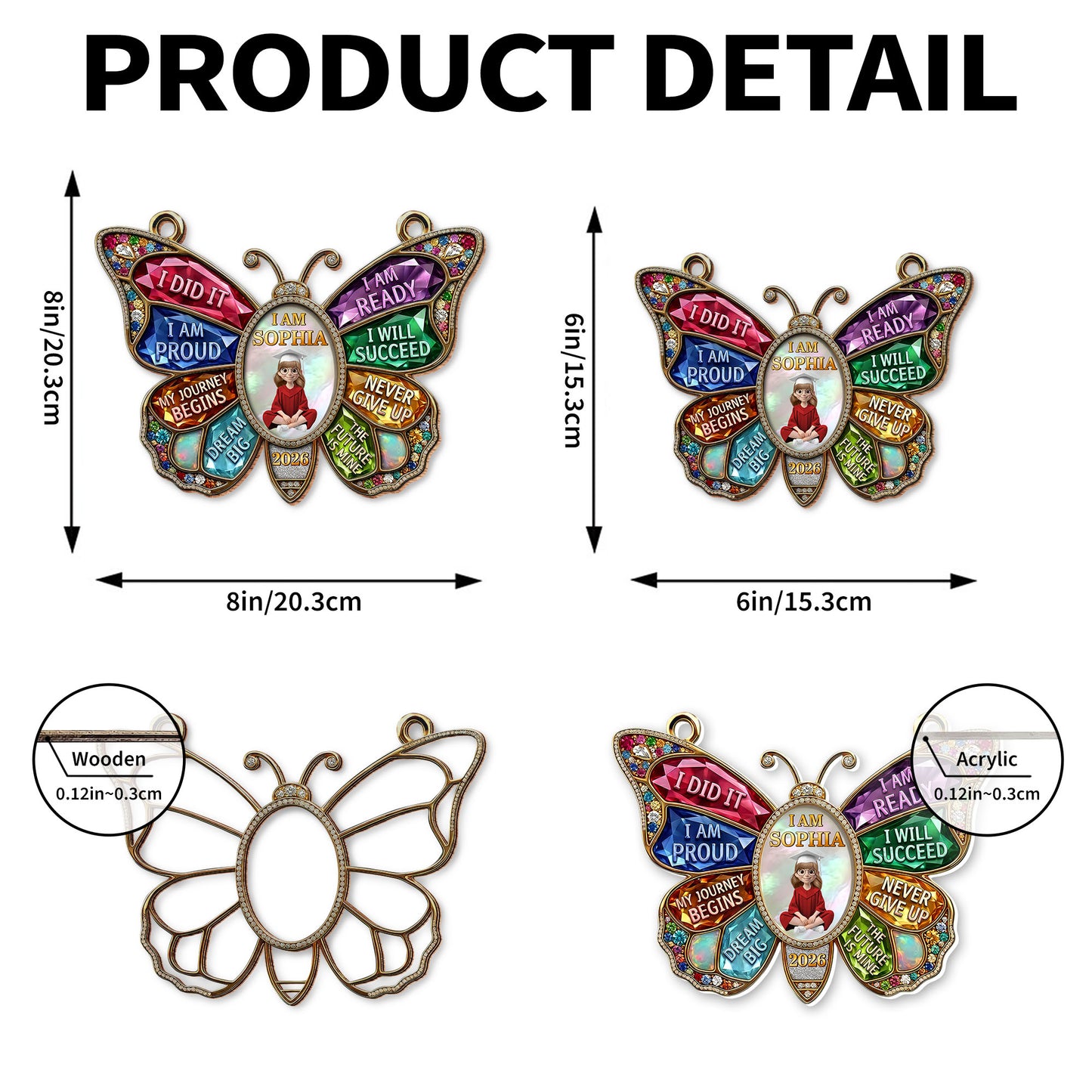 I Did It And I Am Ready Butterfly Gems Graduation - Personalized Custom Suncatcher - GRAD445_CSUN