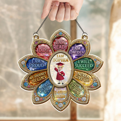 I Am Ready I Am Confident Graduation Affirmation Gem Flower - Personalized Custom Suncatcher - GRAD450_CSUN