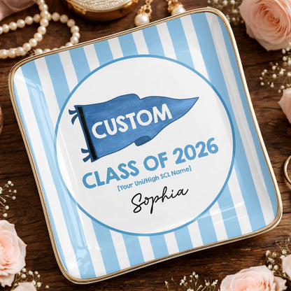 Class Of University Of California Los Angeles Pennant And Stripes - Personalized Custom Jewelry Dish, Ceramic Dish, Square Shape - GRAD483_SCRF