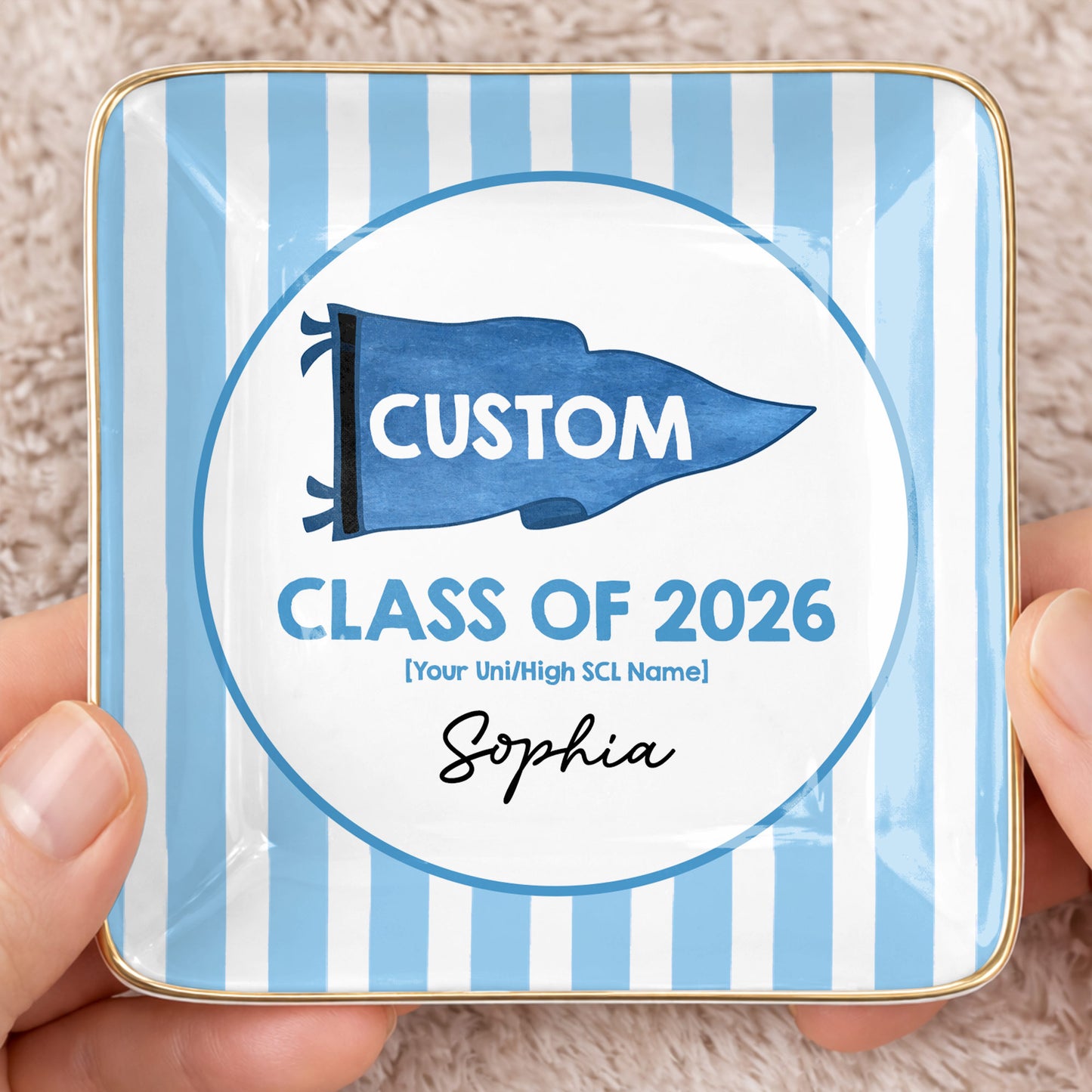 Class Of University Of California Los Angeles Pennant And Stripes - Personalized Custom Jewelry Dish, Ceramic Dish, Square Shape - GRAD483_SCRF