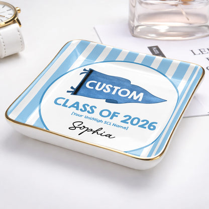 Class Of University Of California Los Angeles Pennant And Stripes - Personalized Custom Jewelry Dish, Ceramic Dish, Square Shape - GRAD483_SCRF