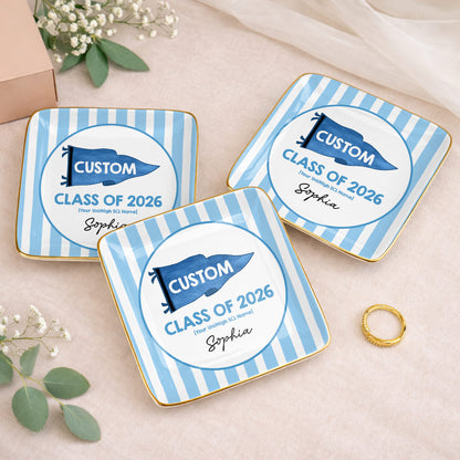 Class Of University Of California Los Angeles Pennant And Stripes - Personalized Custom Jewelry Dish, Ceramic Dish, Square Shape - GRAD483_SCRF