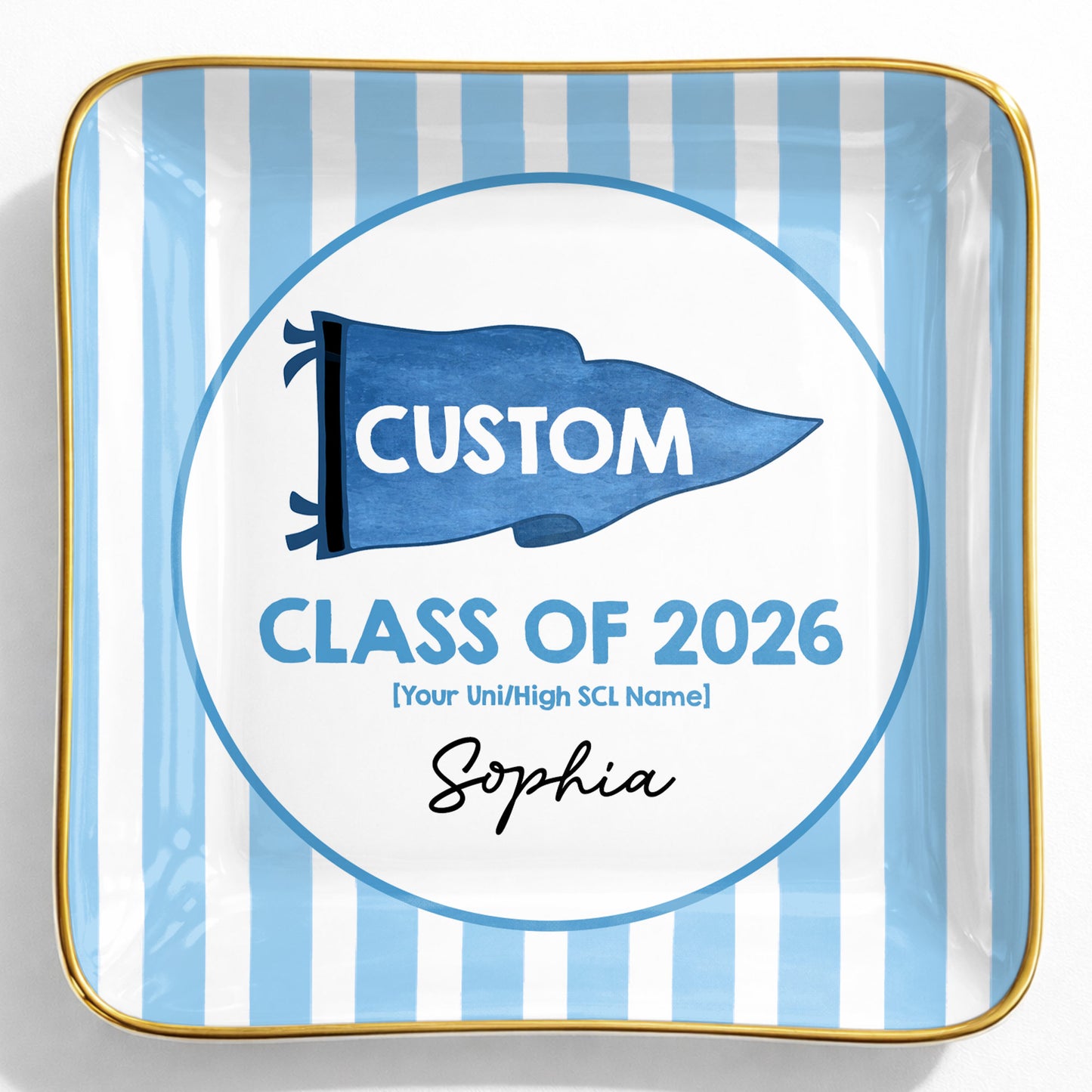 Class Of University Of California Los Angeles Pennant And Stripes - Personalized Custom Jewelry Dish, Ceramic Dish, Square Shape - GRAD483_SCRF